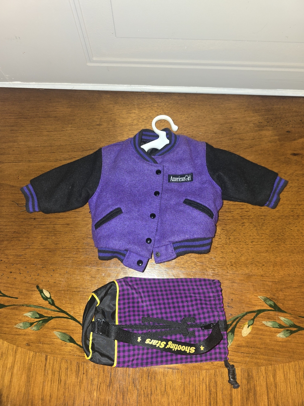 American Girl Pleasant Company Purple Varsity Type JACKET & Sports Bag